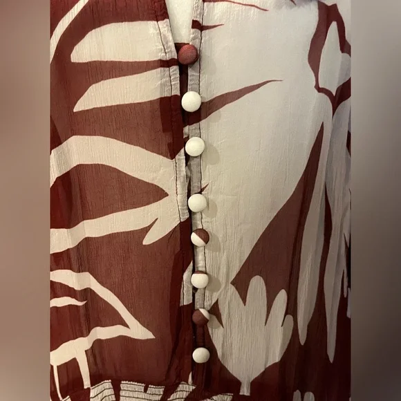 Anthropologie Marais Chiffon Mini Dress w/ ruffled skirt. Maroon, white. L-XL - Picture 9 of 15